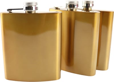 HIXA Heupfles - Goud - 3 Stuks - Flacon - Veldfles - RVS - Drinkfles - Platvink - Zakflacon Heupflacon - 200ml - GOLDY