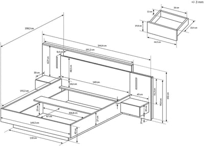 Vente-unique Bedframe hout antracietgrijs, natuurlijk licht 140 x 190 cm