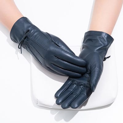Gants Colorés en Cuir Véritable pour Femmes Gants en Peau d'Agneau à Nœud Vêtements Chauds de Cyclisme pour Femmes Gants pour l'Automne et l'Hiver . gray