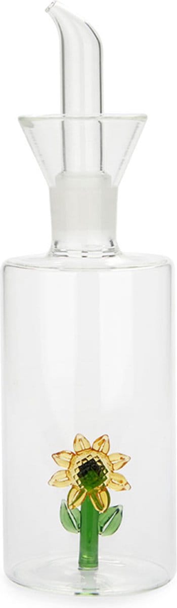 Balvi zonnebloemolie fles 350 ml glas met glazen zonnebloem