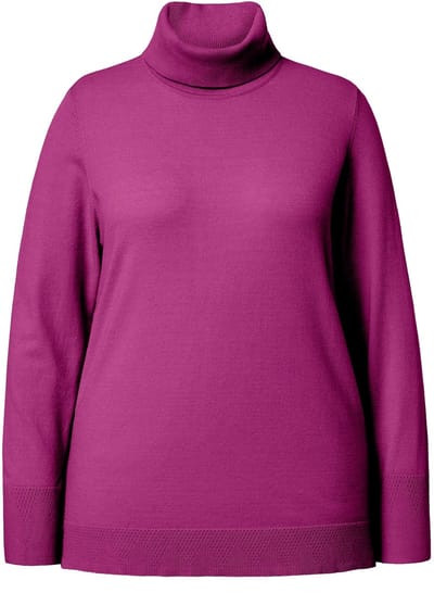 Ulla Popken - Dames - Coltrui brede geribbelde boorden lange mouw - Bes - Maat 50+