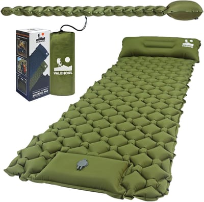 SnelShoppen - 1,8 Pond Ultralichte Opblaasbare Slaapmat met Voetpomp en Kussen, Compacte Kampeermatras voor Buiten, Backpacken, Wandelen, Comfortabel