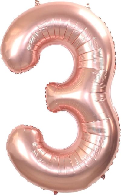 Folie Ballon Cijfer 3 Jaar Rosé Goud 70Cm Verjaardag Folieballon Met Rietje