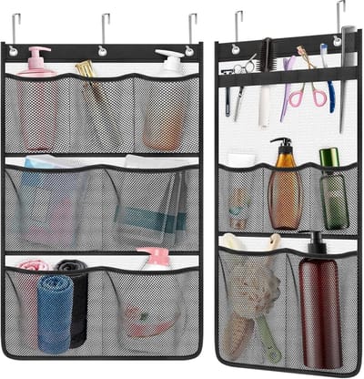 Famanu – Hangende douche organizer set van 2 met haken, deur organizer voor badkameraccessoires, ruimtebesparend