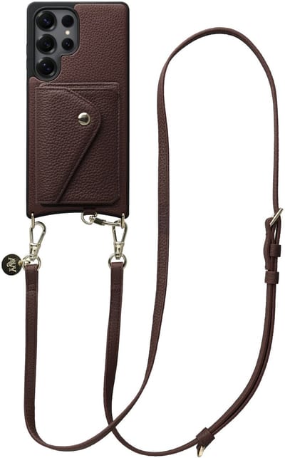 AVY Leren Hoesje geschikt voor Samsung Galaxy S25 Ultra | Met Koord en Magnetische Kaarthouder | Compatibel met MagSafe | Leather Case met 130CM Koord & Wallet | Long Leather | Chocolate