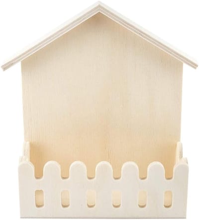 Decoratief huisje - Miniatuur huis - Tuin decoreren - Met omheining - 13x16x5 cm - Bruin