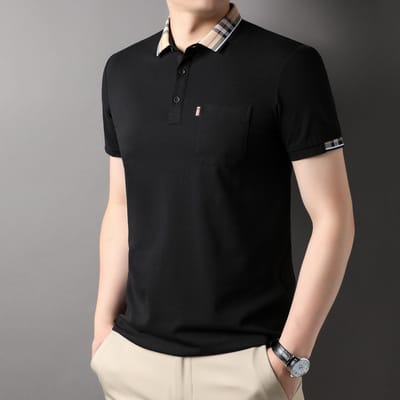Zomer Heren T-shirt met Korte Mouwen Papa Casual Mode Polokraag met Zak Poloshirt XL