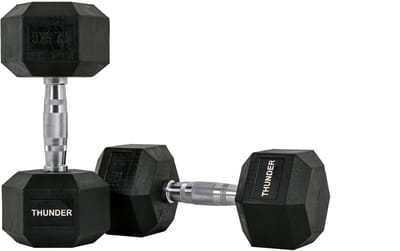 THUNDER® | HEXAGONAL-DUMBBELLS-12,5KG | Zwarte Rubberen Halter | Stalen Kern | Voor Krachttraining & Fitness | Antislip | Duurzaam & Professioneel | Per Stuk - Stevige Grip