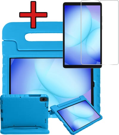 Hoesje - Geschikt voor Samsung Galaxy Tab A11 / A9 - Met Screenprotector - Kinderhoes - Shockproof Bumper - Kidsproof Case - Tablethoes - Kinder Hoes Cover - Blauw