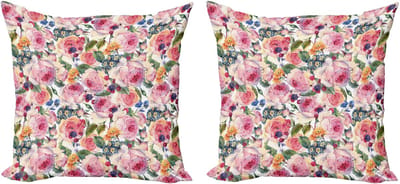 ABAKUHAUS Decoratieve kussenhoezen met bloemenmotief, 2 stuks, shabby chic, plant- en rozenprint, 50x50 cm, paarsgroen