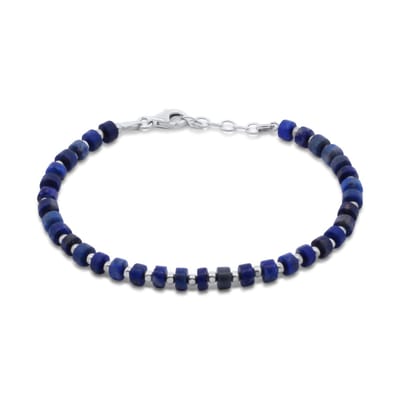New Bling 9NB-1361 Zilveren Armbandje met Sodaliet - Kralen - 4x2mm - Bolletjes - 2,5mm - 18+2cm - Rhodium - Zilver