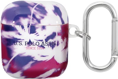 U.S. POLO ASSN., Hoesje geschikt voor AirPods 1 & 2 - Palm Patroon Siliconen & Anti-Shock, Paars