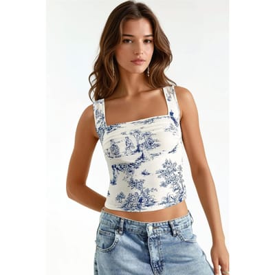 Patroonvierkante Hals Sandy Croptop