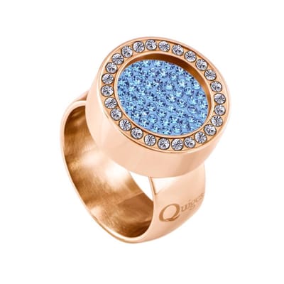 Quiges RVS Schroefsysteem Ring met Zirkonia Rosékleurig Glans 16mm met Verwisselbare Zirkonia Blauw 12mm Mini Munt