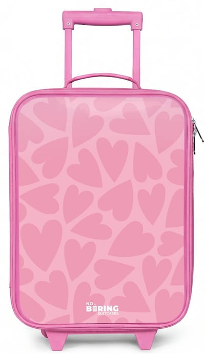 NoBoringSuitcases.com® - Kinderkoffer roze - Kindertrolley meisje - Roze hartjes patroon - Koffer kind lichtgewicht - Reiskoffer trolley voor kinderen - Koffertje met lichtgevende wieltjes - Rolkoffer