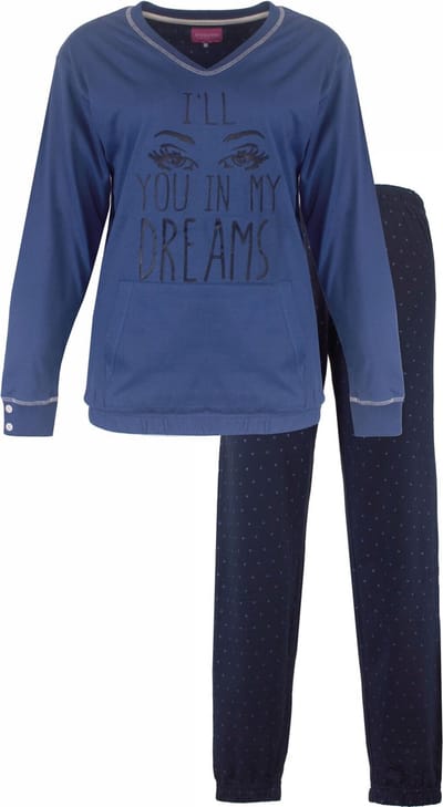 Irresistible Dames Pyjama - Katoen - V Hals - Blauw - Maat XL
