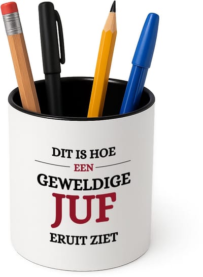 Hacebo® - Geweldige juf eruit ziet Pennenbakje - Juf - beste juf - pennenhouder - school - verjaardagscadeau - afscheidscadeau - kado - Pennenbakje zwart