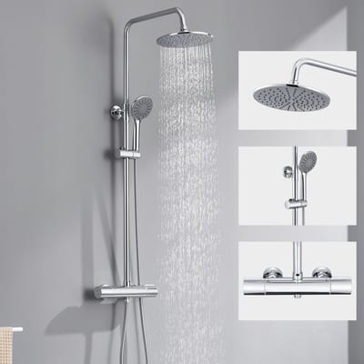 Auralum max Regendouche met Thermostaatkraan - Doucheset Chroom - 9 inch Douchekop - Regendoucheset - Wandmontage - Waterbesparend - Chroom