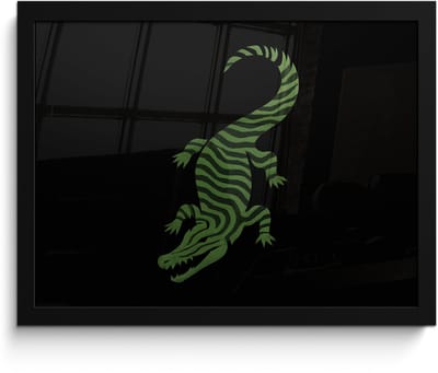 Poster in lijst - Fotolijst 40x30 cm - Posters - Krokodil - Groen - Tijgerachtig - Strepen - Posterlijst zwart - Decoratie - Wanddecoratie woonkamer - Muurdecoratie slaapkamer