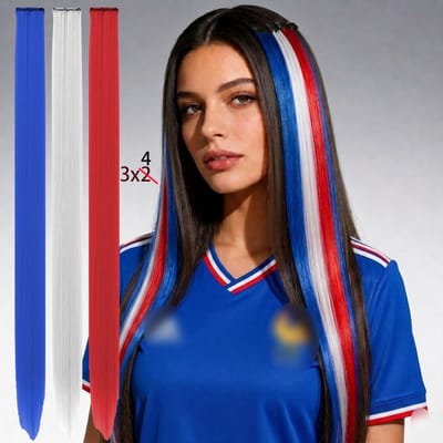 12 stuks blauw wit rode haarextensies vlag van Frankrijk synthetische clip in haarextensies voor dames en meisjes Franse vlag haarstukjes feestaccessoire voor voetbal wk kijken geschikt voor allerlei sportwedstrijdfeesten