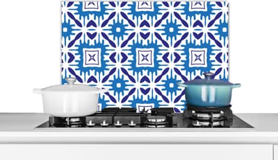 Spatscherm keuken 60x40 cm - Kookplaat achterwand Vector - Blauw - Tegels - Patronen - Muurbeschermer - Spatwand fornuis - Hoogwaardig aluminium
