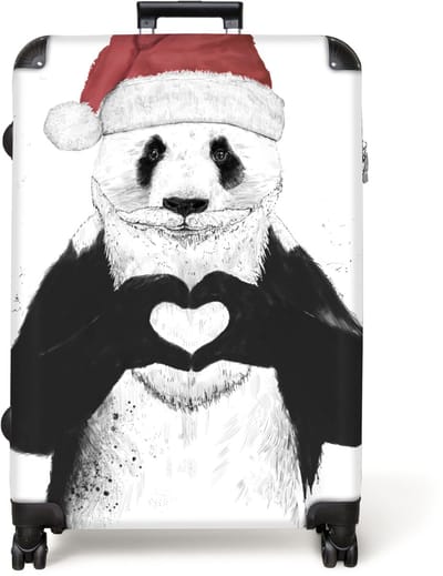 NoBoringSuitcases.com® - Koffer groot - Reiskoffer lichtgewicht - Panda - Kerstmuts - Hartje - Liefde - Rolkoffer met 4 wielen - Grote trolley XL - 98 liter bagage