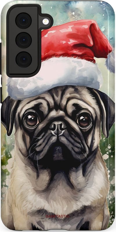 Casetastic hoesje geschikt voor Samsung Galaxy S21 FE 5G - Dubbellaagse bescherming - Aquarel Kerstmis Pug Hond - Fashion Case - Grijs Taupe Donkergrijs Saliegroen