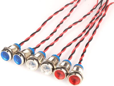 6 Stuks 10mm LED Paneel Indicatorlampen voor 12V-24V Dash Waarschuwingslichten - Rood/Blauw/Wit