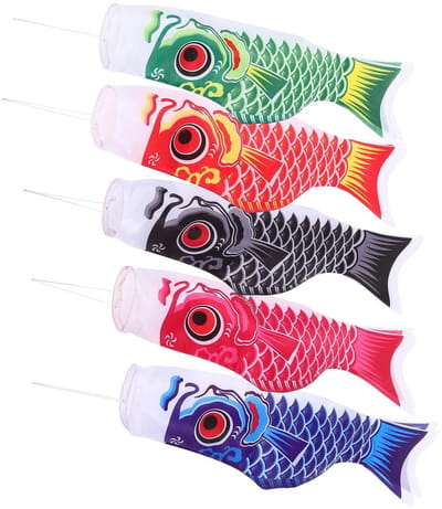 Vijf traditionele Japanse stijl windrichtingsvlaggen voor karpervisserij, anime design, 55 cm, perfect voor thuis of winkeldecoratie