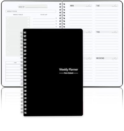Weekplanner - Agenda Planner - Doelen Stellen - Ongedateerd Ontwerp - A5 Formaat - Zwart