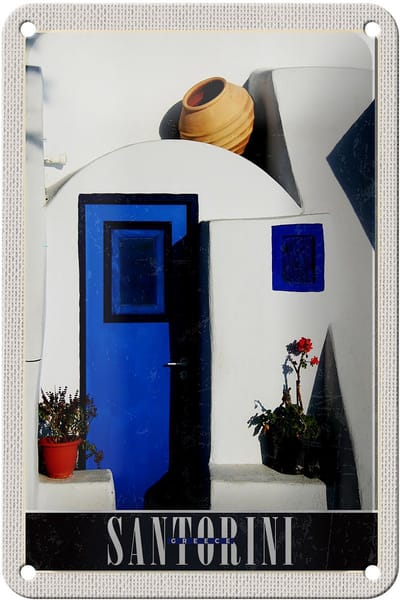 Blechschild Reise 12x18cm Santorini Griechenland Urlaub Strand Schild