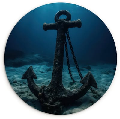WallCircle® Wandcirkel 120x120 cm - Muurcirkel Anker - Ijzer - Zeebodem - Zand - Muurdecoratie woonkamer - Wanddecoratie slaapkamer - Kamer decoratie accessoires - Ronde schilderijen XXL