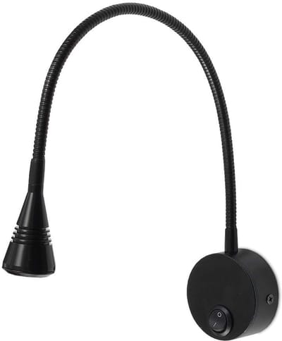 Kwazar Luminaire - Wandlamp met schakelaar - Wandleeslamp - Zwaanhalslamp LED, 3W, neutraal wit 4000K, 180lm - Wandleeslamp, bedlamp voor slaapkamer, woonkamer, kantoor - LORIS Zwart
