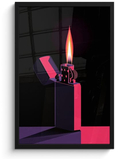 Poster in lijst - Fotolijst 40x60 cm - Posters - Aansteker - Vlam - Donker - Posterlijst zwart - Decoratie - Wanddecoratie woonkamer - Muurdecoratie slaapkamer