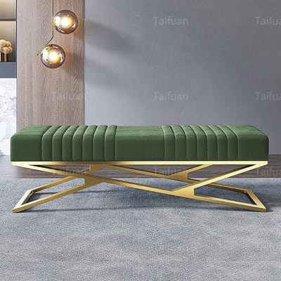 Fluwelen bankje met X-frame - luxe zitbank of voetenbank voor woonkamer, slaapkamer of entree - modern design