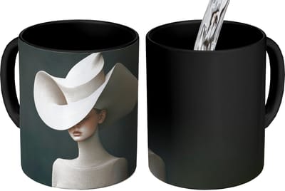 Magische Mok - Foto op Warmte Mokken - Koffiemok - Vrouw - Golvende - Hoed - Magic Mok - Beker - 350 ML - Theemok