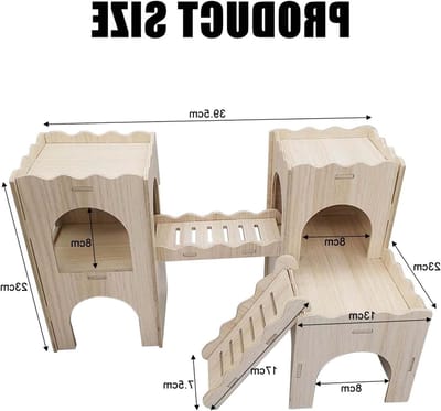 Allecto Plus - Houten groot caviakasteel voor cavia's - Hamsterhuis met meerdere ingangen en accessoires - 2 etages met ladder en klimplatform - 395 x 31 x 13 cm