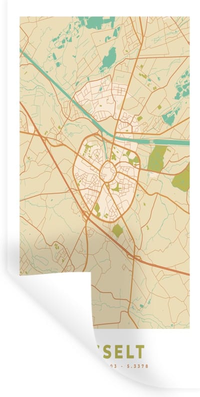 Muurstickers - Sticker Folie - Kaart - België - Hasselt - Plattegrond - Stadskaart - 40x80 cm - Plakfolie - Muurstickers Kinderkamer - Zelfklevend Behang - Zelfklevend behangpapier - Stickerfolie