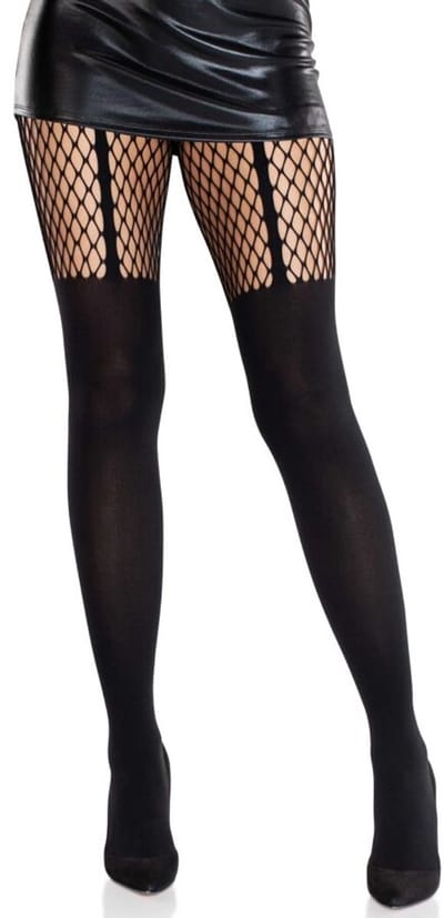 Vrouwelijke kousenbanden Leg Avenue Garter Illusion Tights with Net Detail