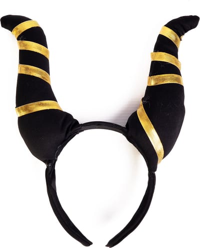KIMU® Haarband Hoorns Zwart Goud Strepen - Duivel Diadeem Streepjes Halloween - Duiveltje Griezel Horror Monster Draak Gewei Hert Geit Demon Festival