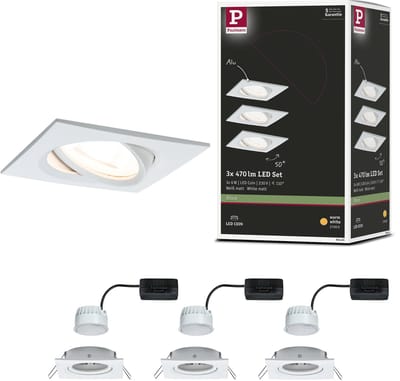 LED-inbouwlamp Nova Coin Set van 3 zwenkbaar hoekig 84x84 mm 50° Coin 3x6W 3x470lm 230V 2700K Wit mat