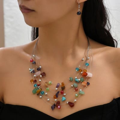Sieraden, Etnische Retro Edelstenen, Kralen, Sieraden 2-delige Set, Oorbellen, Kettingen. brown
