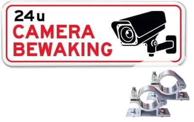 Camerabewaking bord - Weerbestendig Aluminium - 40x15 cm - Bevestiging: Met paalbeugels Ø48mm