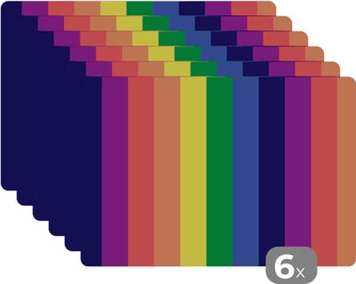 Placemat - Placemats kunststof - Regenboog - Patronen - Pride - 45x30 cm - 6 stuks - Hittebestendig - Anti-Slip - Onderlegger - Afneembaar