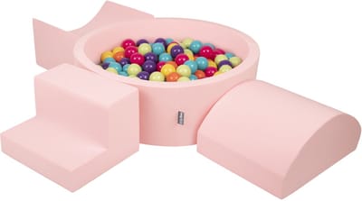KiddyMoon schuimspeelplaats met rond ballenbad (200 ballen) ballenbakken voor baby's speelbad hindernisbanen, made in the eu, roze:lichtgroen/geel/turquoise/oranje/donkerroze/violet