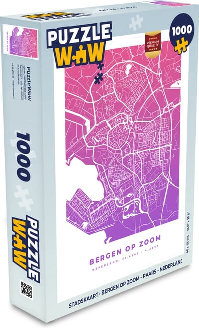 Puzzel Stadskaart - Bergen op Zoom - Paars - Nederland - Legpuzzel - Puzzel 1000 stukjes volwassenen - Plattegrond