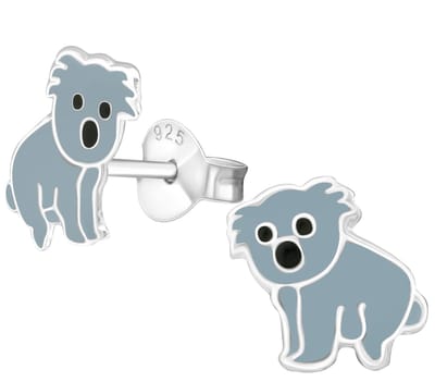 Joy|S - Zilveren koala oorbellen - 9 mm - grijs - kinderoorbellen