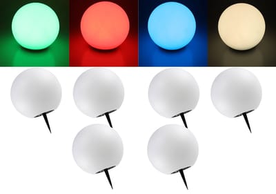 Trango Set van 6 IP65 LED solar lamp SO-001*2 in 20cm diameter wit mat met 3000K warm wit LED & RGB kleurverandering LED *SNOWY* solar ball light bulb, buitenlicht, globe lamp, tuinlamp