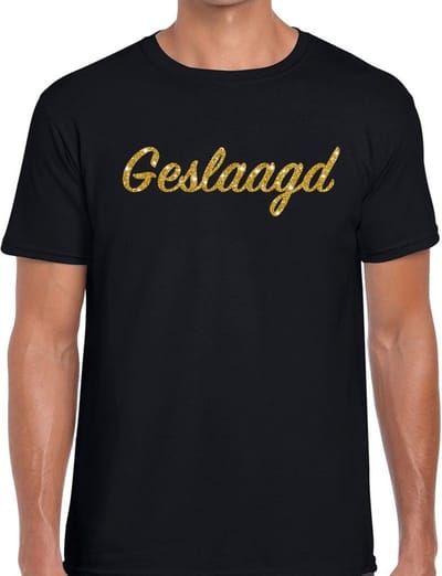 Geslaagd gouden glitter tekst t-shirt zwart heren - heren shirt geslaagd - geslaagd / afgestudeerd kleding S
