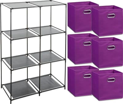 Zeller Kastmandjes/opberg manden - paars - 6x stuks van 29L - Metalen rekje is 68 x 98 cm